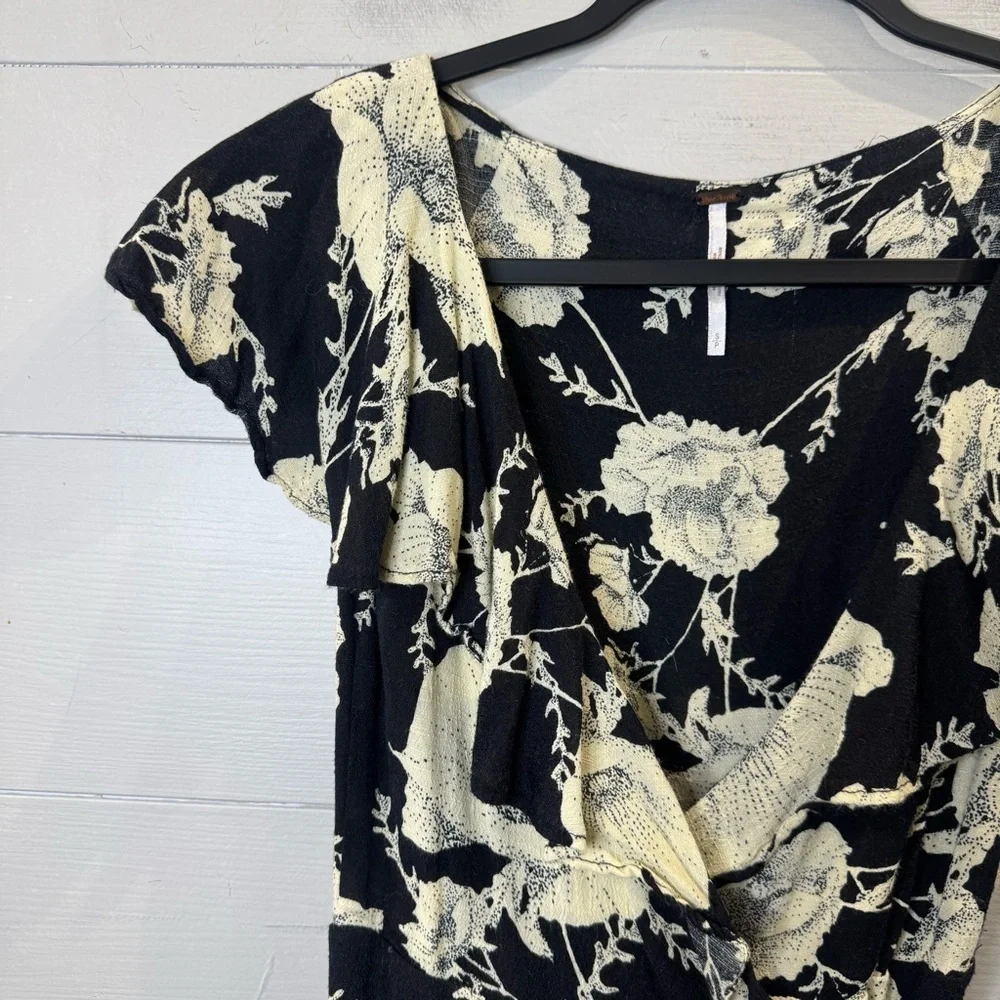 Free People | French Quarter Floral Printed Flutter Sleeve Wrap Mini Dress Small
